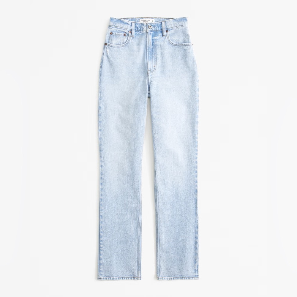 NWT Abercrombie & Fitch Jeans 90s Style Straight High Rise Light Blue 24 Short